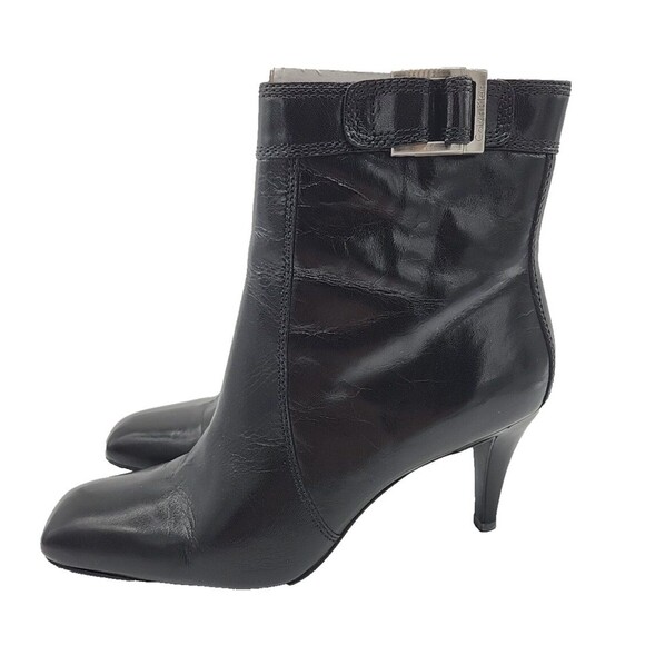 Calvin Klein Womens 8M Heeled Ankle Boots Neeko Kidskin Black Leather E7101  EUC - Picture 1 of 13